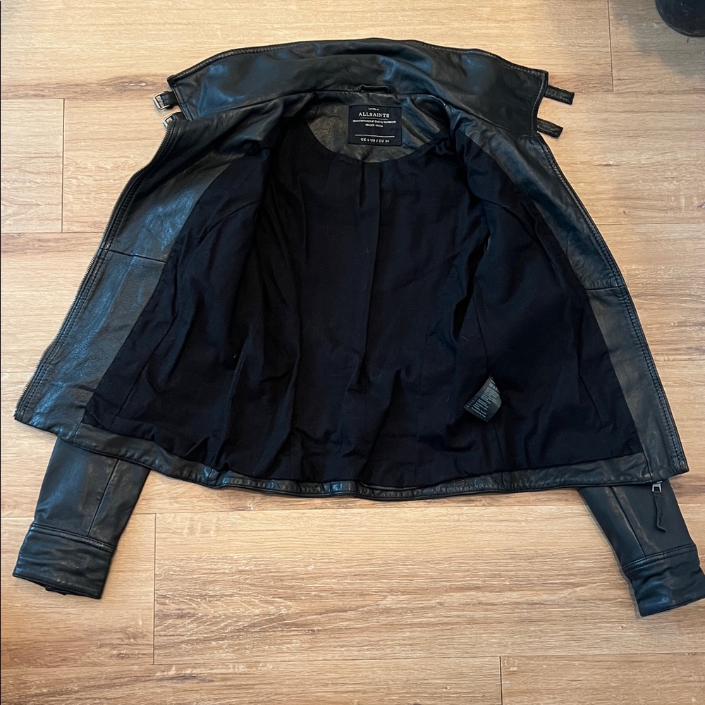 ALL SAINTS Black Belvedere Leather Moto Jacket Size - US 2 UK 6 - Picture 11 of 15